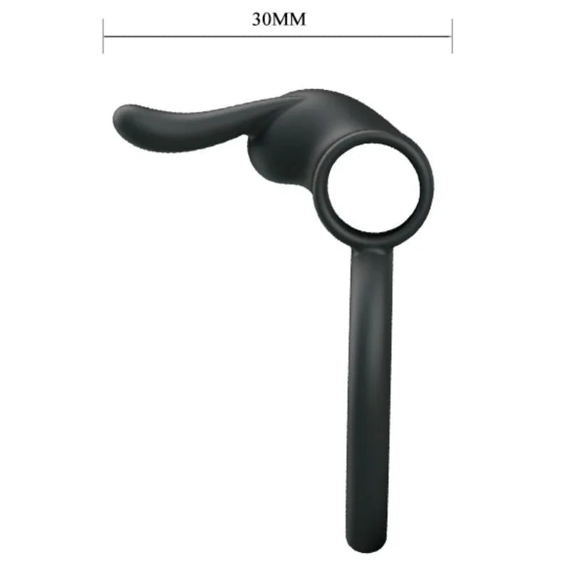 Anneau pénien vibrant noir en silicone, forme ergonomique, stimulation clitoridienne, étanche, 30mm de diamètre.