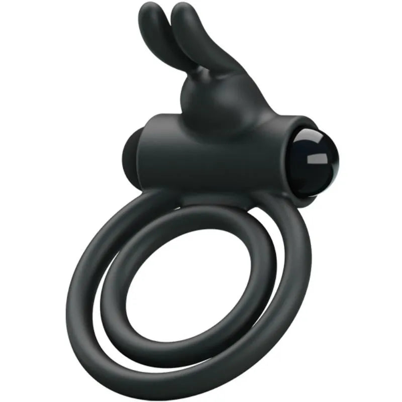 Anneau pénien vibrant noir en silicone, double anneau, stimulation clitoridienne, étanche et silencieux.