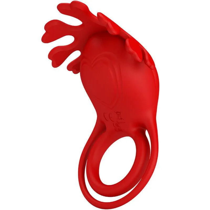 Anneau pénien vibrant rouge en silicone, ergonomique, extensible, avec motifs, 7 modes de vibration, rechargeable.
