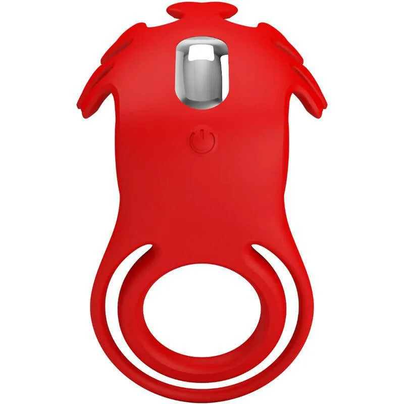 Anneau pénien vibrant rouge en silicone, ergonomique, avec 7 modes de vibration et design extensible pour stimulation opti...