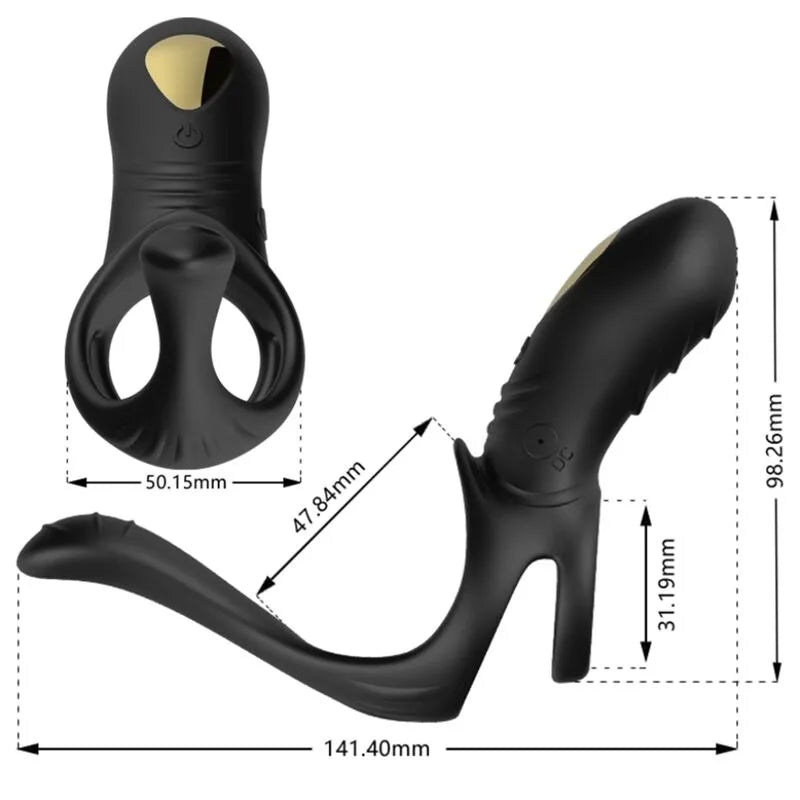 Anneau pénien vibrant noir, silicone médical, USB, étanche, 9 modes, ergonomique, extensible, puissant, intime.