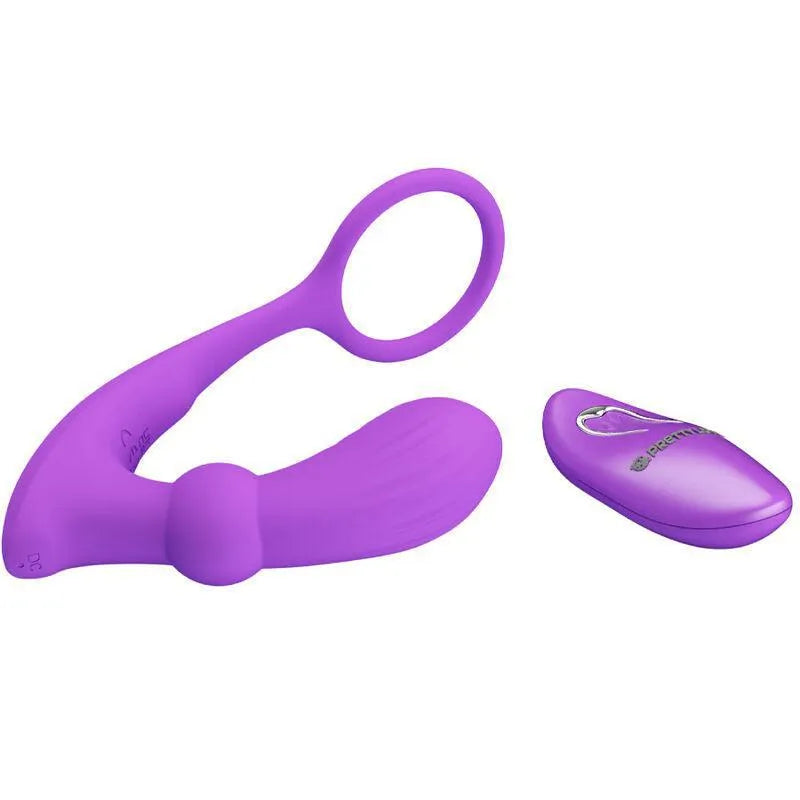 Anneau pénien vibrant violet en silicone avec télécommande, ergonomique, 12 modes, pour stimulation intime et confort.