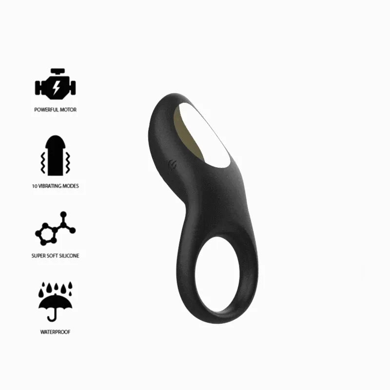 anneau pénien vibrant télécommandé silicone médical noir extensible hypoallergénique étanche IPX6 rechargeable USB dix modes silencieux ergonomique confortable lubrifiant inclus