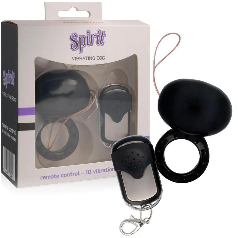 Anneau vibrant noir en silicone avec télécommande, étanche, ergonomique, 10 modes de vibration, dans un emballage élégant.