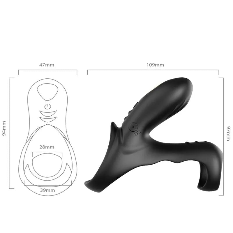 Anneau pénien vibrant noir en silicone médical, étanche, rechargeable USB, avec 9 modes de vibration, design ergonomique.