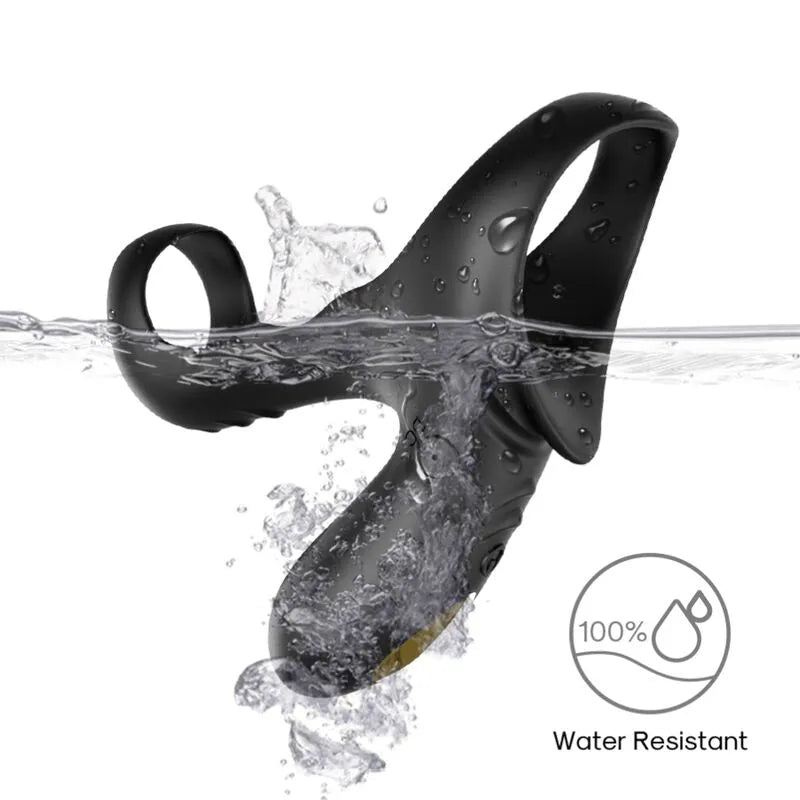 Anneau pénien vibrant noir étanche en silicone, forme ergonomique, 9 modes, rechargeable USB, sous l'eau.