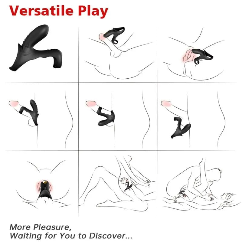 Anneau pénien vibrant noir en silicone médical, rechargeable USB, 9 modes, étanche, ergonomique, stimulation intense.