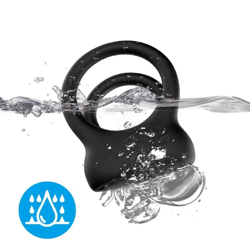 Anneau pénien vibrant noir en silicone médical, submersible, avec 9 modes de vibrations, idéal pour la douche.