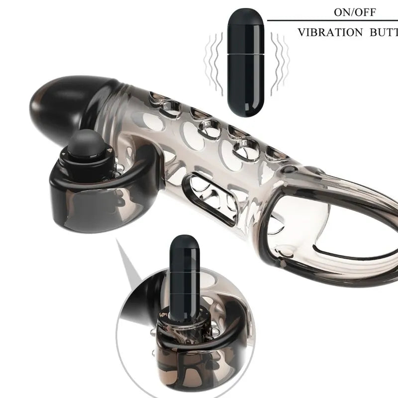 Anneau vibrant noir en TPE extensible, ergonomique, avec stimulation périnée et testicules, piles LR41 incluses.