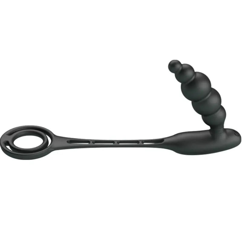 Anneau pénien vibrateur noir en silicone, design ergonomique, étanche, avec stimulateur prostatique à multiples modes.