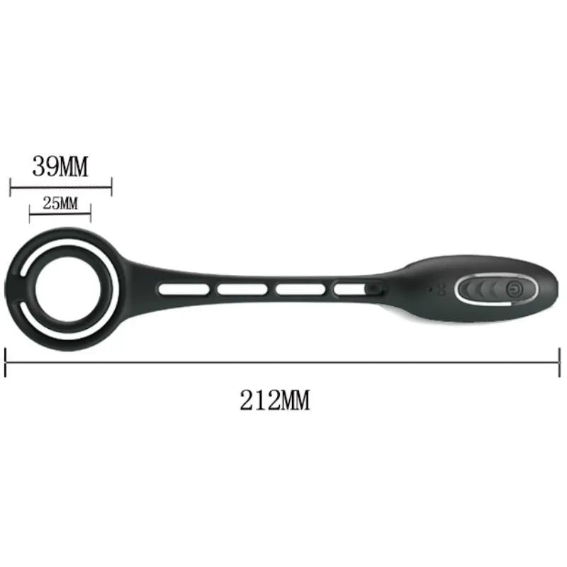 Anneau pénien noir en silicone, design ergonomique, avec vibrateur prostatique intégré, étanche et rechargeable.