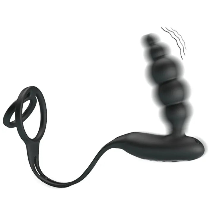 Anneau pénien vibrateur noir en silicone, forme ergonomique, étanche, pour stimulation prostatique et maintien érection.