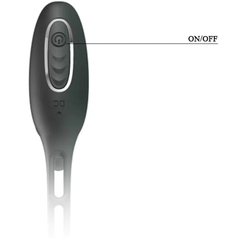 Anneau pénien vibrateur noir en silicone, forme ergonomique, bouton ON/OFF, étanche, rechargeable, 12 modes.