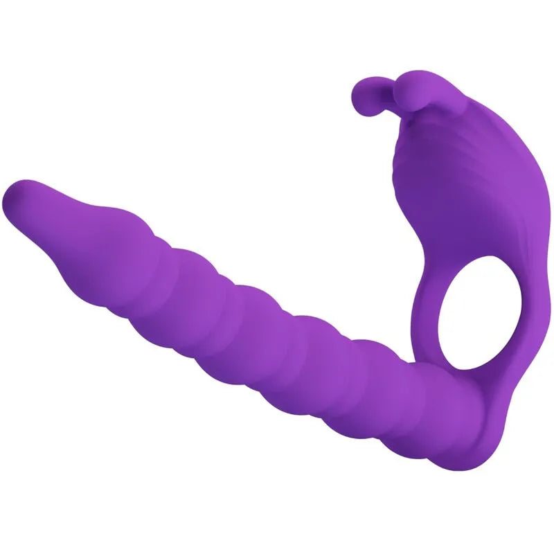 Anneau pénien vibrant prostatique en silicone violet, ergonomique, étanche, avec stimulateur texturé et fonction mémoire.