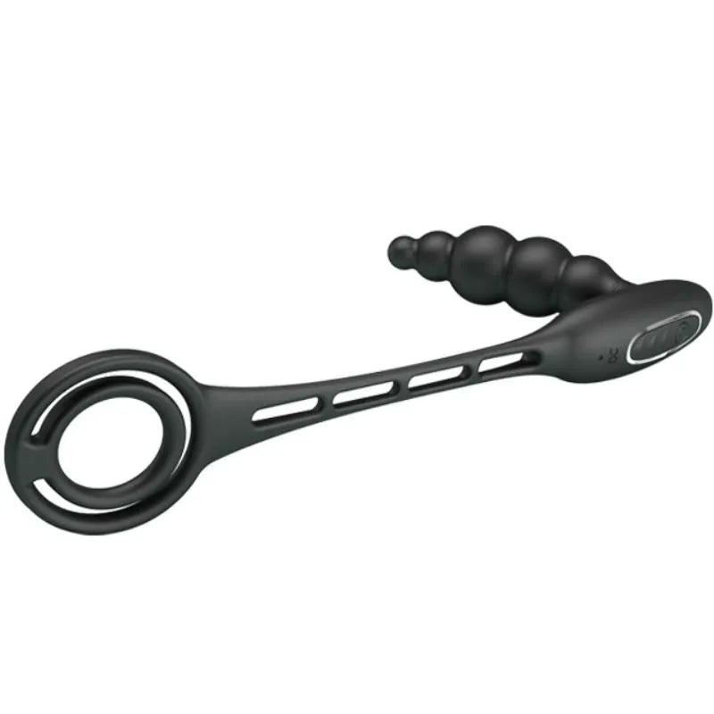 Anneau pénien vibrateur noir en silicone médical, forme ergonomique, étanche, avec stimulateur prostatique à plusieurs modes.