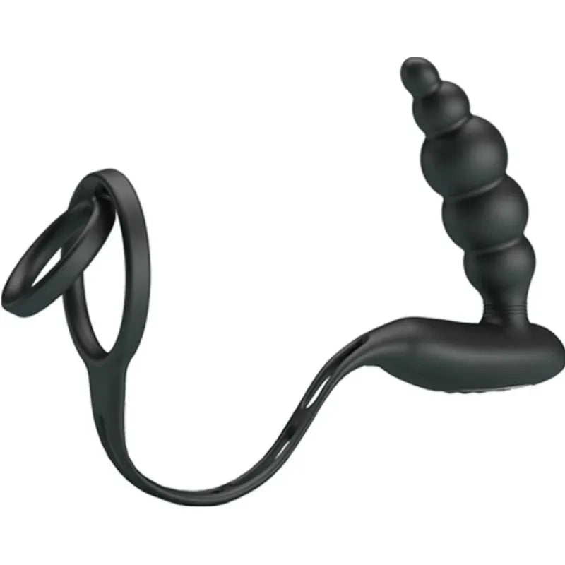 Anneau pénien vibrateur noir en silicone, forme ergonomique, étanche, pour stimulation prostatique, 12 modes, rechargeable.