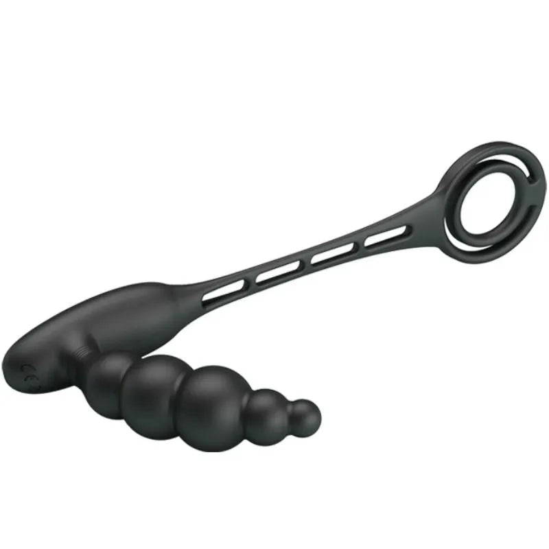 Anneau pénien vibrateur noir en silicone, forme ergonomique, étanche, avec stimulation prostatique, pour plaisir prolongé.