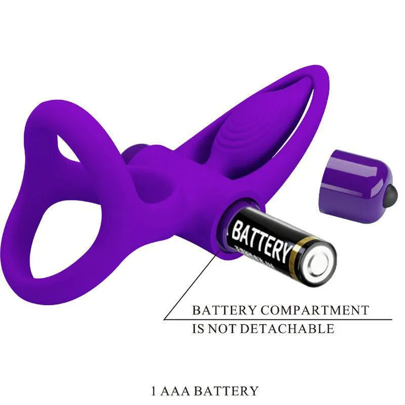 Anneau pénien violet en silicone avec stimulateur clitoridien, nez dauphin, poils chatouillants, dix modes de vibration.