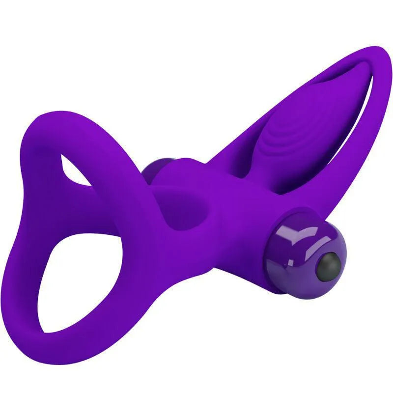 Anneau pénien violet en silicone avec stimulateur clitoridien, forme ergonomique, nez dauphin, dix modes de vibration.