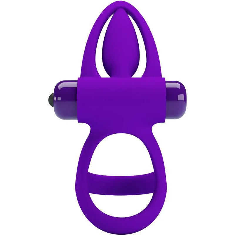 Anneau pénien violet en silicone avec stimulateur clitoridien, design ergonomique, vibrations silencieuses, 10 modes.