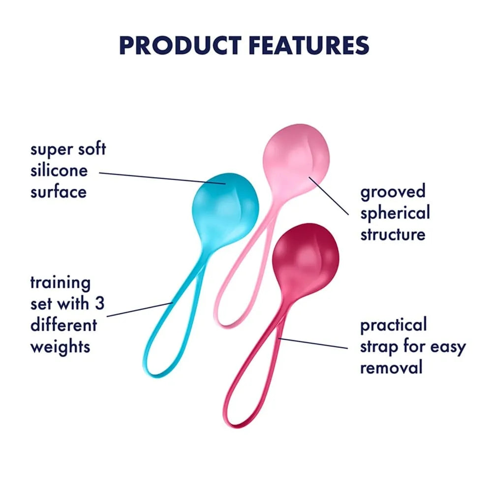 Boules de geisha Satisfyer en silicone bleu, rose, rouge, trois poids progressifs, rééducation pelvienne, kit débutant à a...