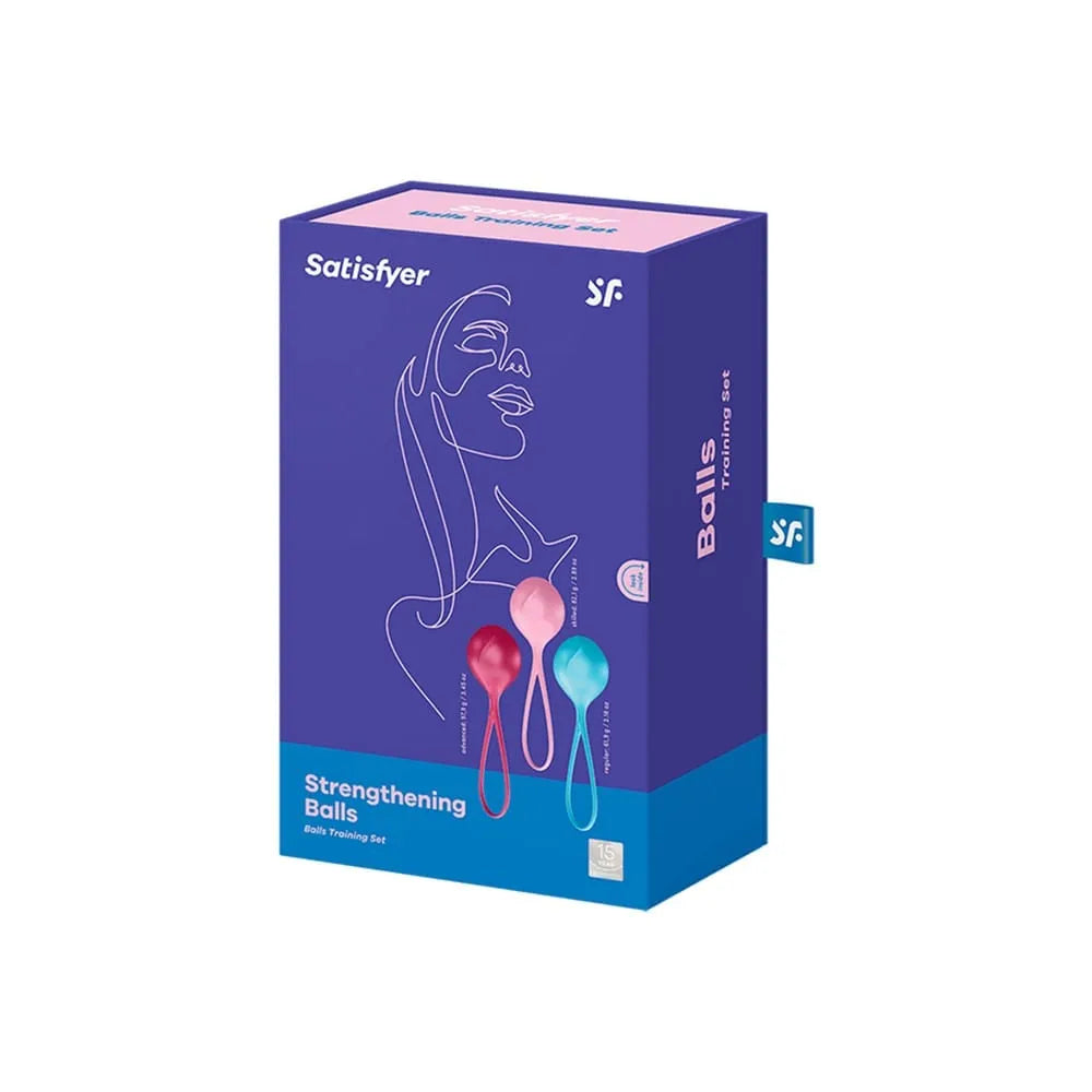 Coffret boules geisha Satisfyer, 3 couleurs et poids progressifs, silicone biocompatible, rééducation pelvienne.