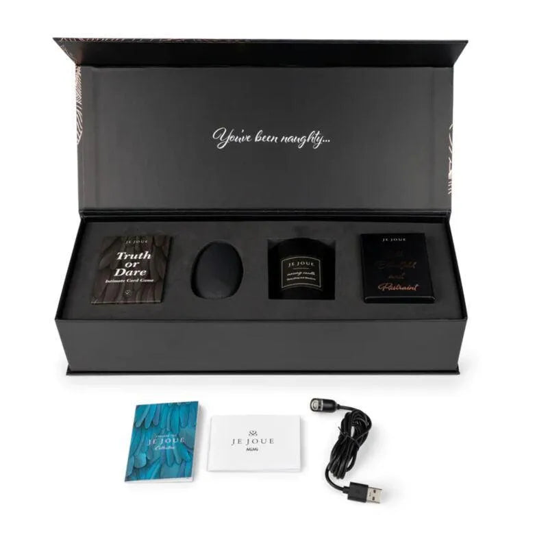 coffret intime luxe élégant plume doré vibromasseur mimi édition limitée bougie massage soja satin bandeau jeux cartes action vérité