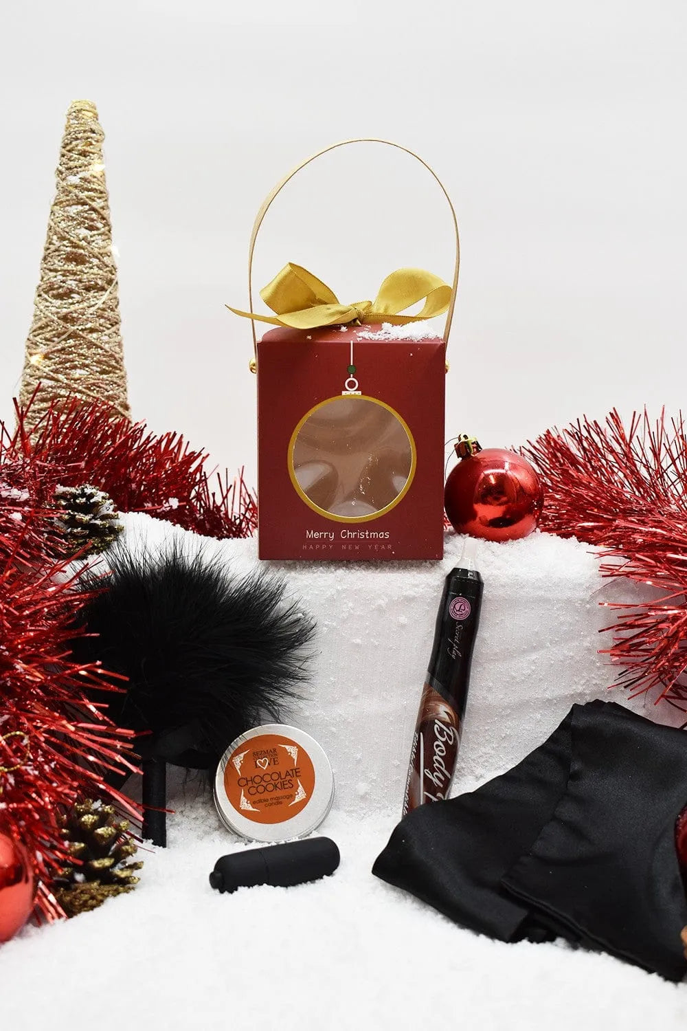 Coffret Coquin Gourmandise Chocolat Festif Sensoriel Sensuel Intime Romantique Séduisant Érotique Cadeau Couples Soirée Massage Comestible Satiné Bandeau Plumeau Vibromasseur