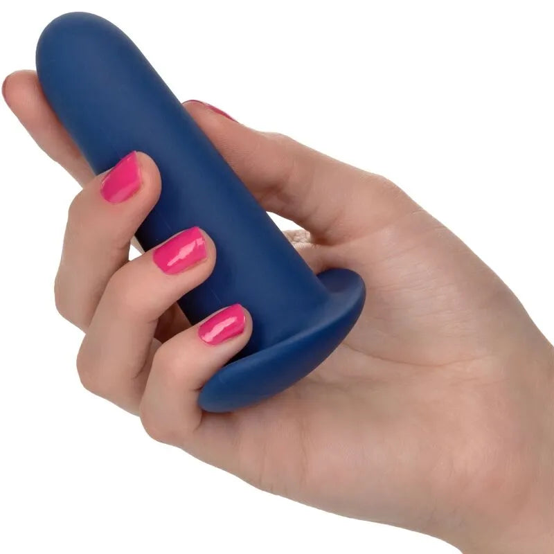 Coffret dilatateur anal silicone bleu, forme ergonomique, base souple, cinq tailles, hygiénique et sans phtalates.