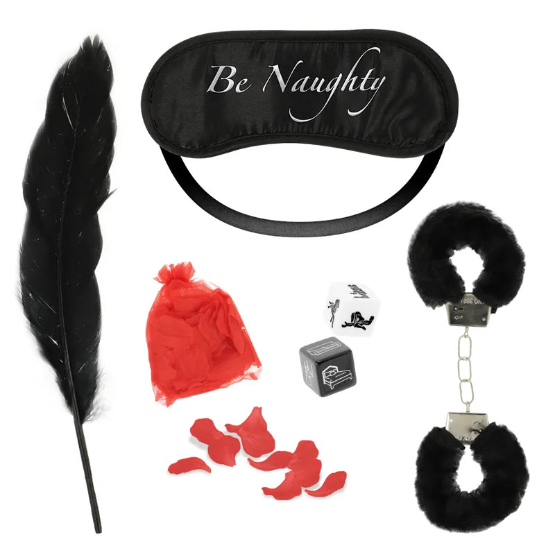 coffret sensuel couples Ohmama éveil sensations complicité intime plume masque dés menottes cheveux pétales rouges romantique érotique