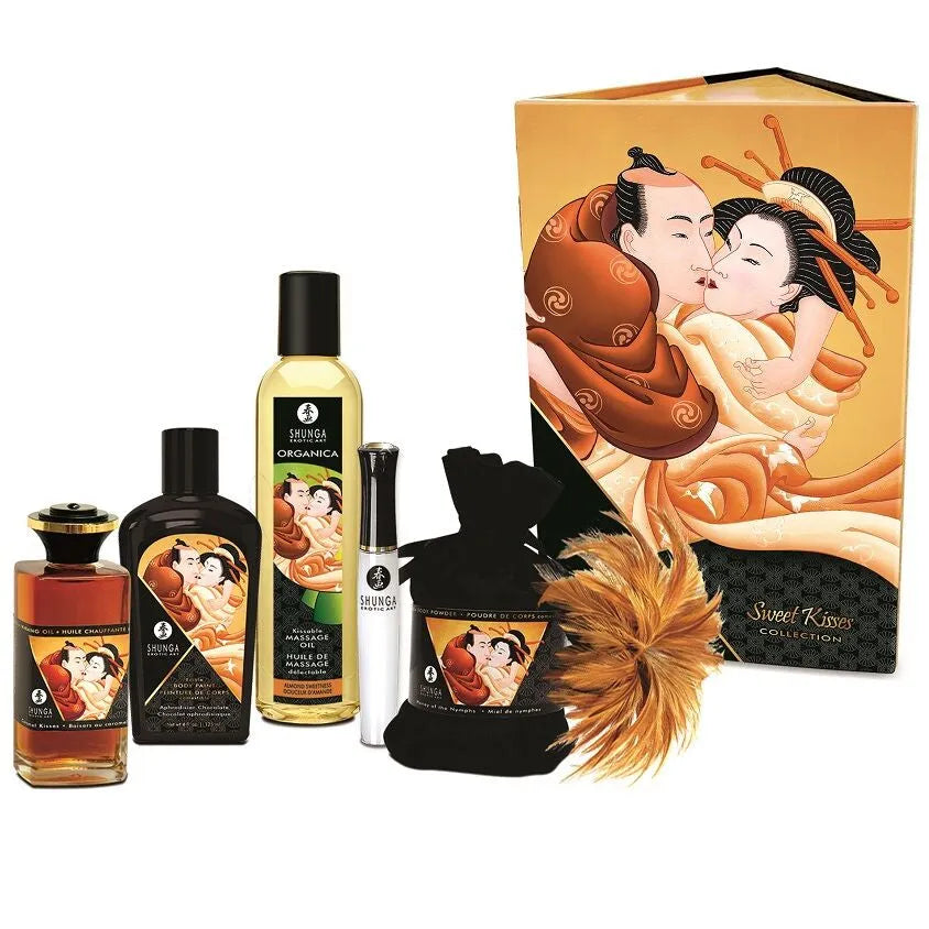 coffret érotique Shunga saveur chocolat sensorielle gourmande huile massage thermique peinture corporelle aphrodisiaque amande douce stimulant lèvres miel