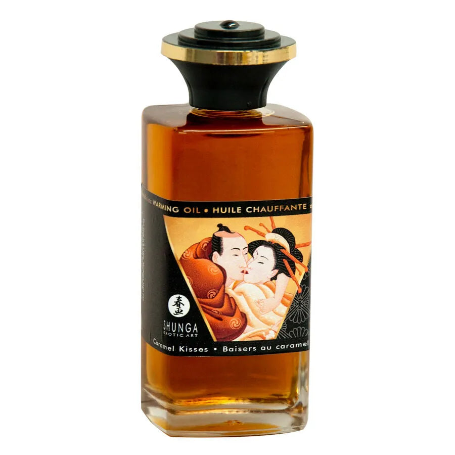 Coffret érotique Shunga chocolat, huile massage, peinture corporelle, aphrodisiaque, design élégant, expérience sensorielle.