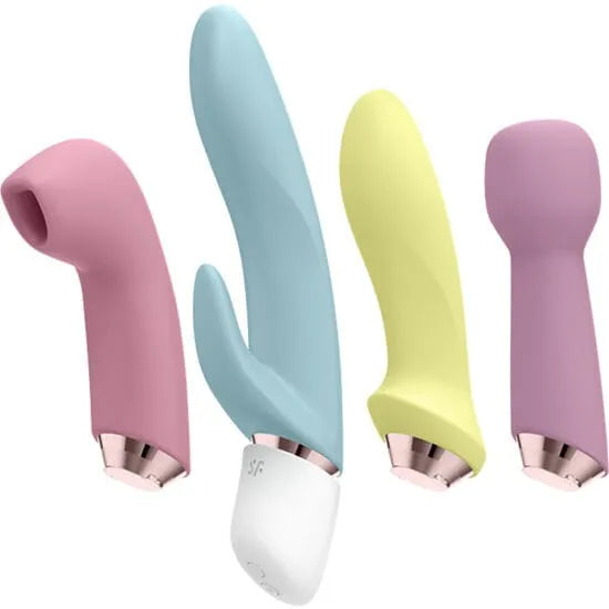 Coffret vibromasseur silicone interchangeable quatre embouts stimulation clitoridienne vaginale anale vibrations puissantes programmable ondes pression étanche