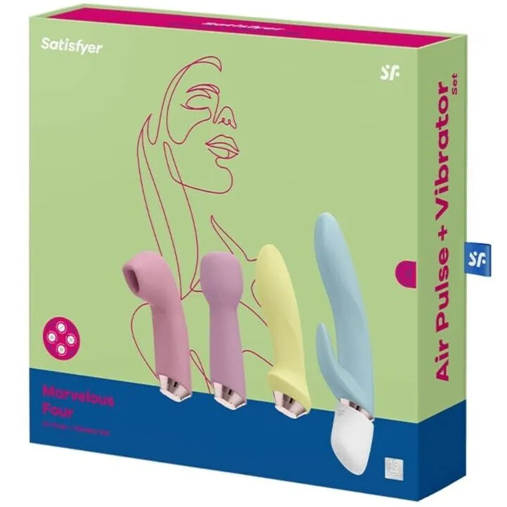 Coffret vibromasseur silicone 4 embouts pastel, stimulation clitoridienne, vaginale, anale, vibrations puissantes.