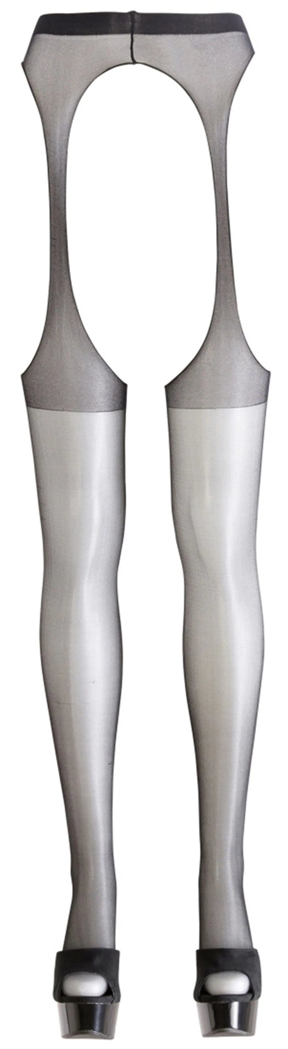 Collant noir effet porte-jarretelles en polyamide, élégant et raffiné, offrant confort et maintien parfait.