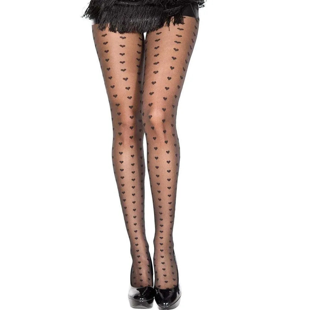 collant fantaisie noir coeurs opaques romantique moderne légère transparence galbe jambes confortable nylon élasthanne durable soirée quotidien élégant tendance