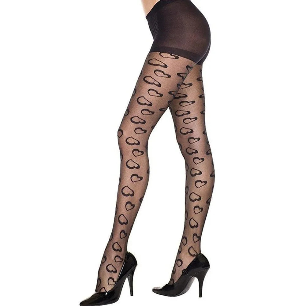 collant noir glamour motifs coeurs irréguliers nylon doux confortable extensible galbant sexy romantique soirée chic original fantaisie femme
