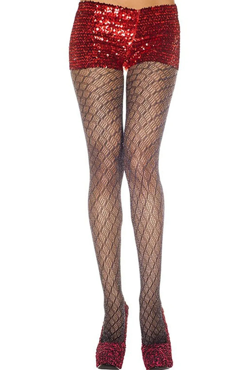 Collant noir motifs géométriques, extensible et élégant, sublimant les jambes, idéal pour bureau et soirées glamour.