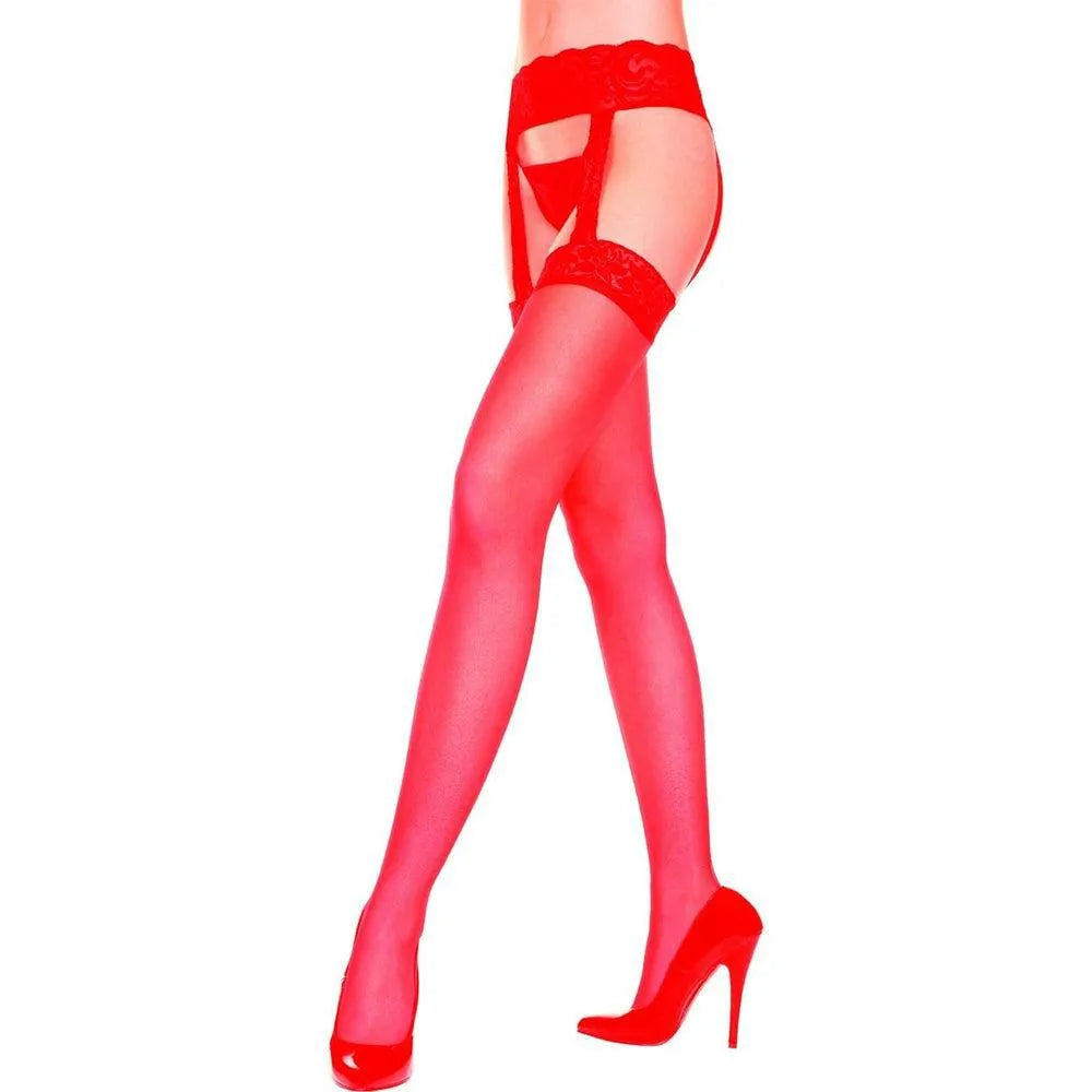 collant nylon rouge sexy dentelle intégrée effet porte jarretelles illusion raffinée glamour irrésistible confort durable jambes élégantes féminité sophistiquée soirée