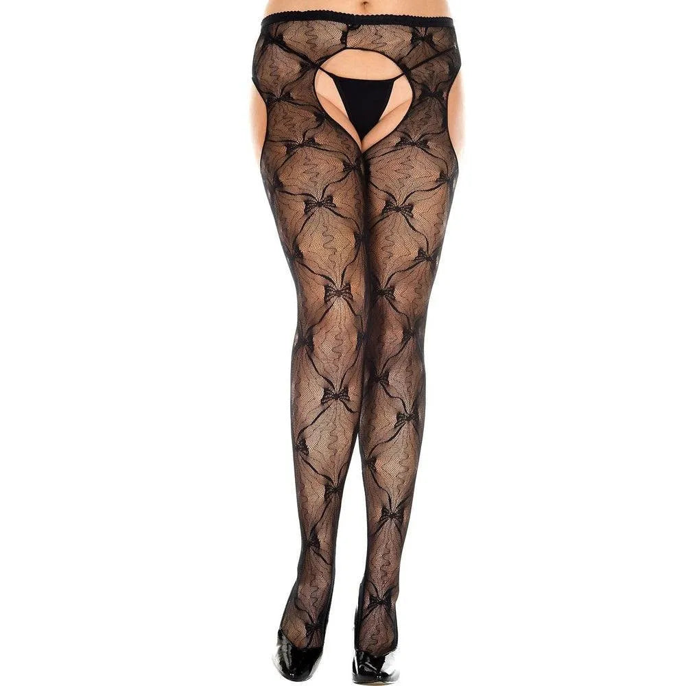 collant portejarretelles noir grande taille glamour sexy nylon opaque durable confortable motifs noeuds raffiné élégant séduisant