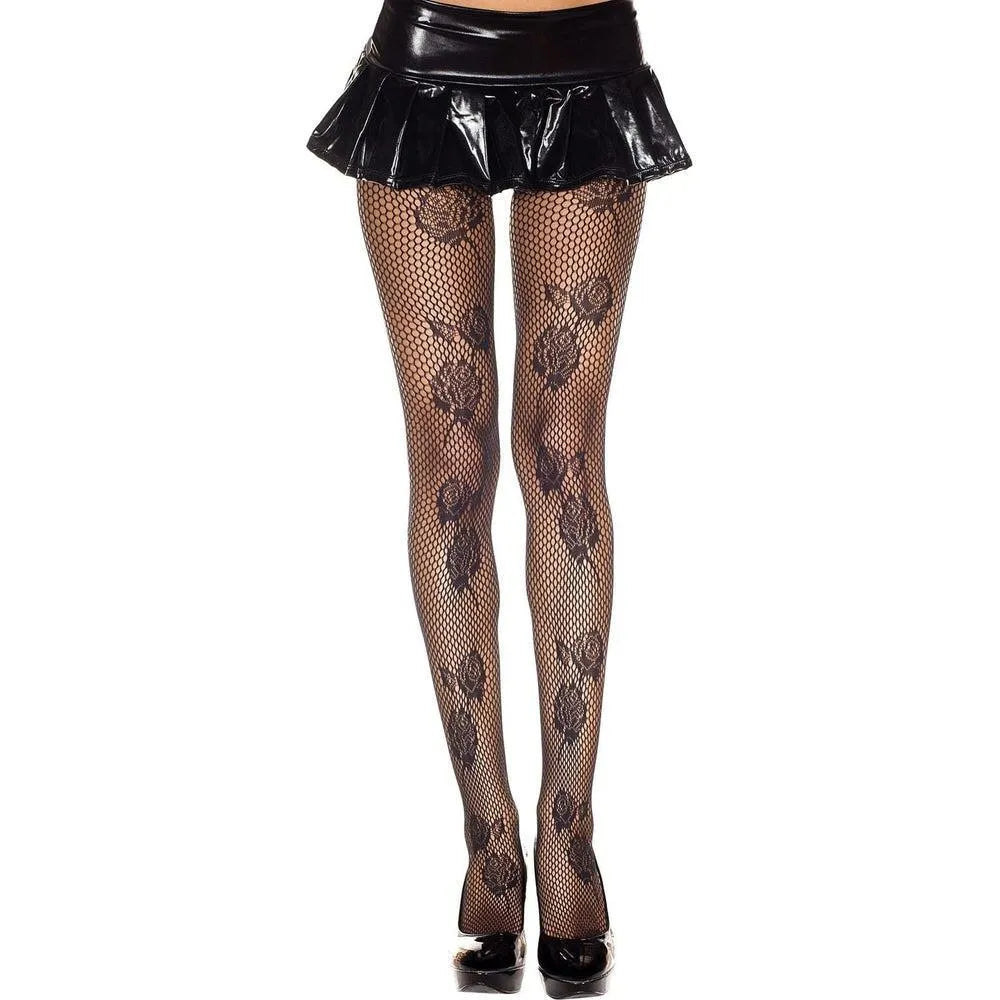 collant résille noir fin transparent floral motifs fleuris nylon élasthanne douceur souplesse élégant féminin sexy chic