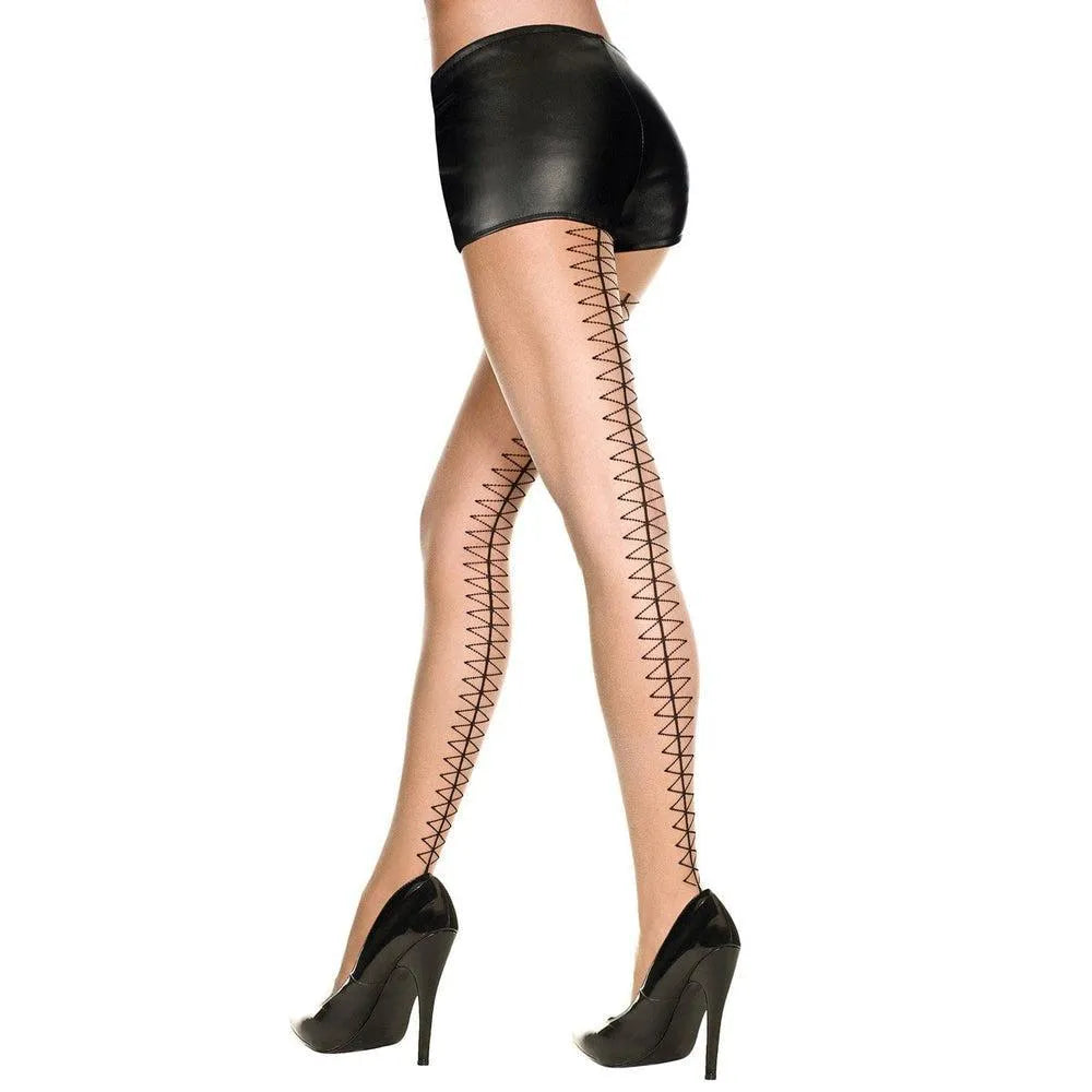 collant sexy effet laçage losange nylon chair noir impression couture arrière confortable durable élégant sophistiqué soirée