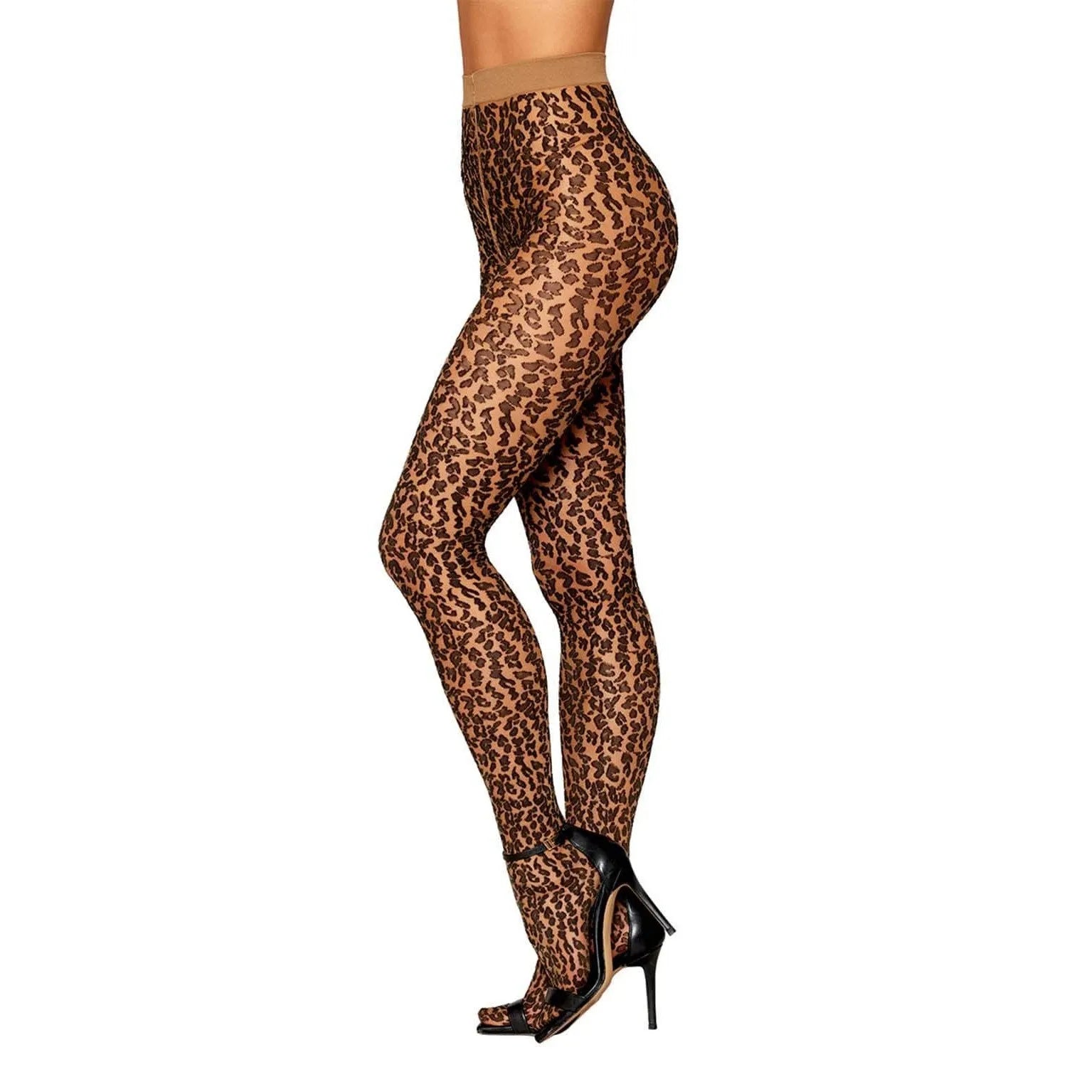 collants bicolores motif léopard ceinture élastique large maintien confort douceur extensible polyester nylon élasthanne