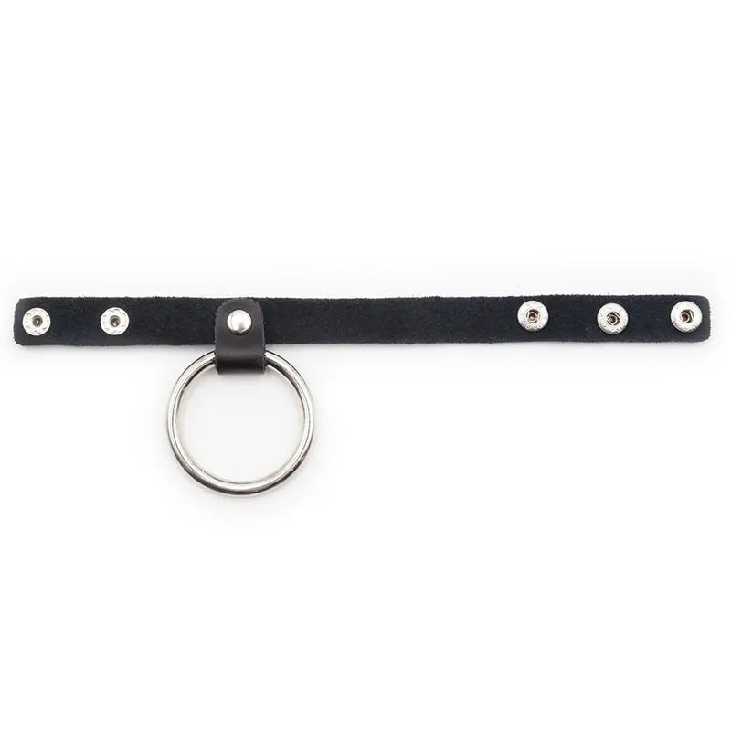 Collier BDSM cuir noir avec anneau métal robuste, ajustable, élégant, pour domination et sensualité, marque OHMAMA.