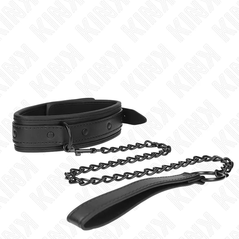 Collier BDSM noir en cuir véritable, boucles métalliques raffinées, finition polie, élégant et robuste.