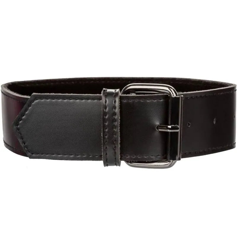 Collier BDSM en cuir végétalien noir avec chaîne métal, intérieur velours, boucle sécurisée, boutons-pression pivotants.