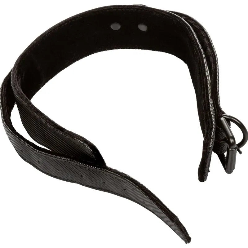 Collier BDSM cuir végétalien noir, intérieur moelleux, boucle robuste, laisse amovible, design élégant et éthique.