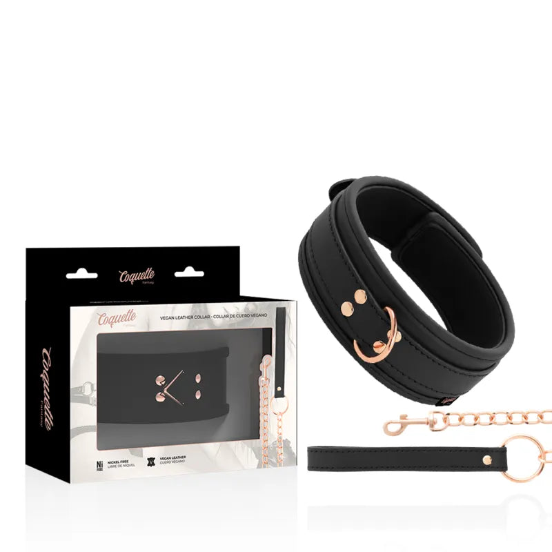 collier BDSM cuir végétalien néoprène confortable réglable sécurisé chaîne métal sans nickel antiallergique robuste élégant discret
