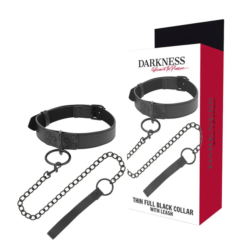 Collier BDSM néoprène noir, chaîne cuir synthétique, ajustable, mousqueton, confortable, pour débutants et expérimentés.