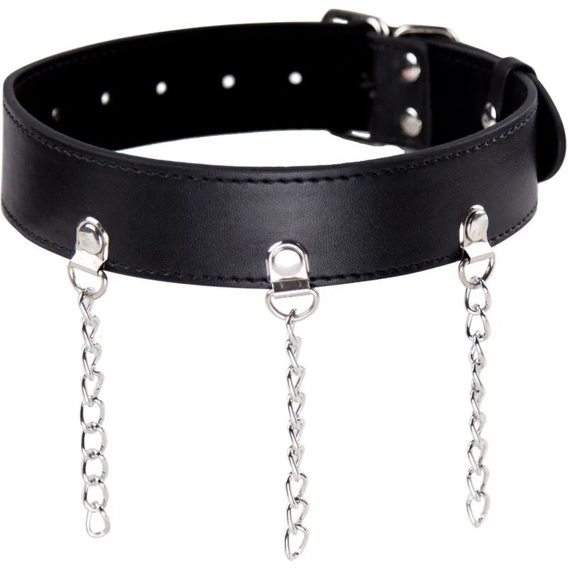 Collier BDSM simili cuir ajustable anneaux métal chaîne résistante confortable durable sécurisé polyvalent fétichisme rôle couple débutant expérimenté